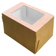 Коробка для пирожных 150х100х85 с прозрачным окном КРАФТ (быстросборная, склеенная)*175
