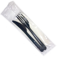 Набор одноразовых приборов Премиум № 3 (нож черный, вилка черная,салфетка белая) 500 шт.