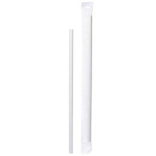 Трубочка бумажная, без изгиба, диаметр 6 мм, 197 мм, белая, в индивидуальной бумажной упаковке, 150 штук
